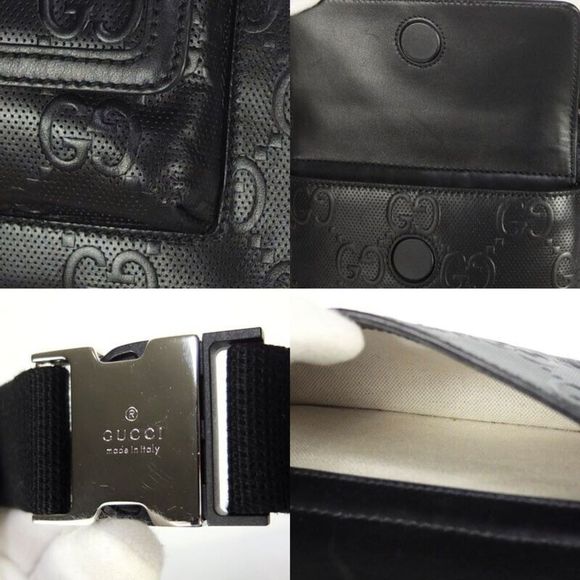GUCCI GG Emboss Belt Bag Black Leather Bum Bag - Picture 8 of 10